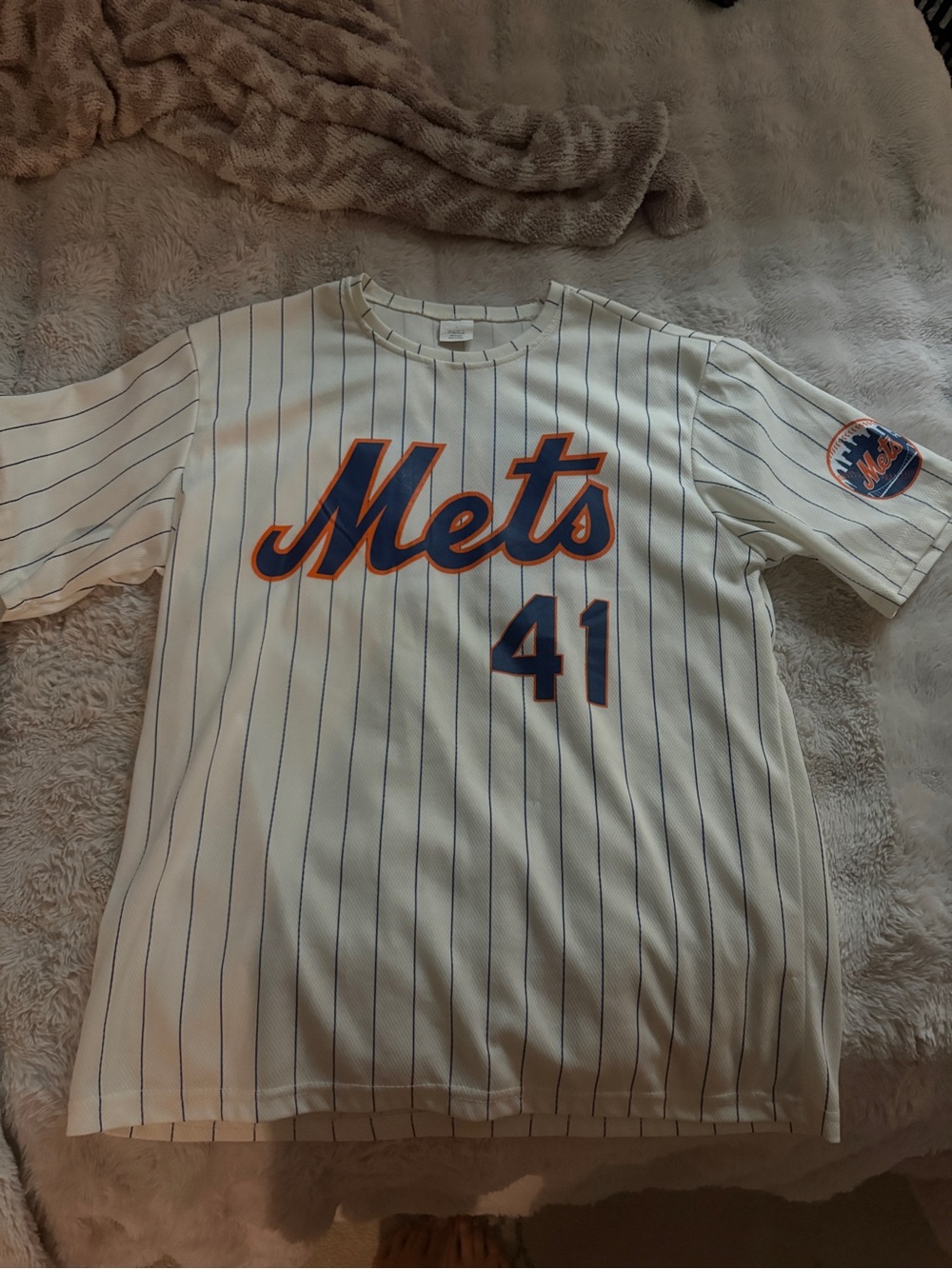 New York Mets Pinstripe Jersey Top - White/Blue